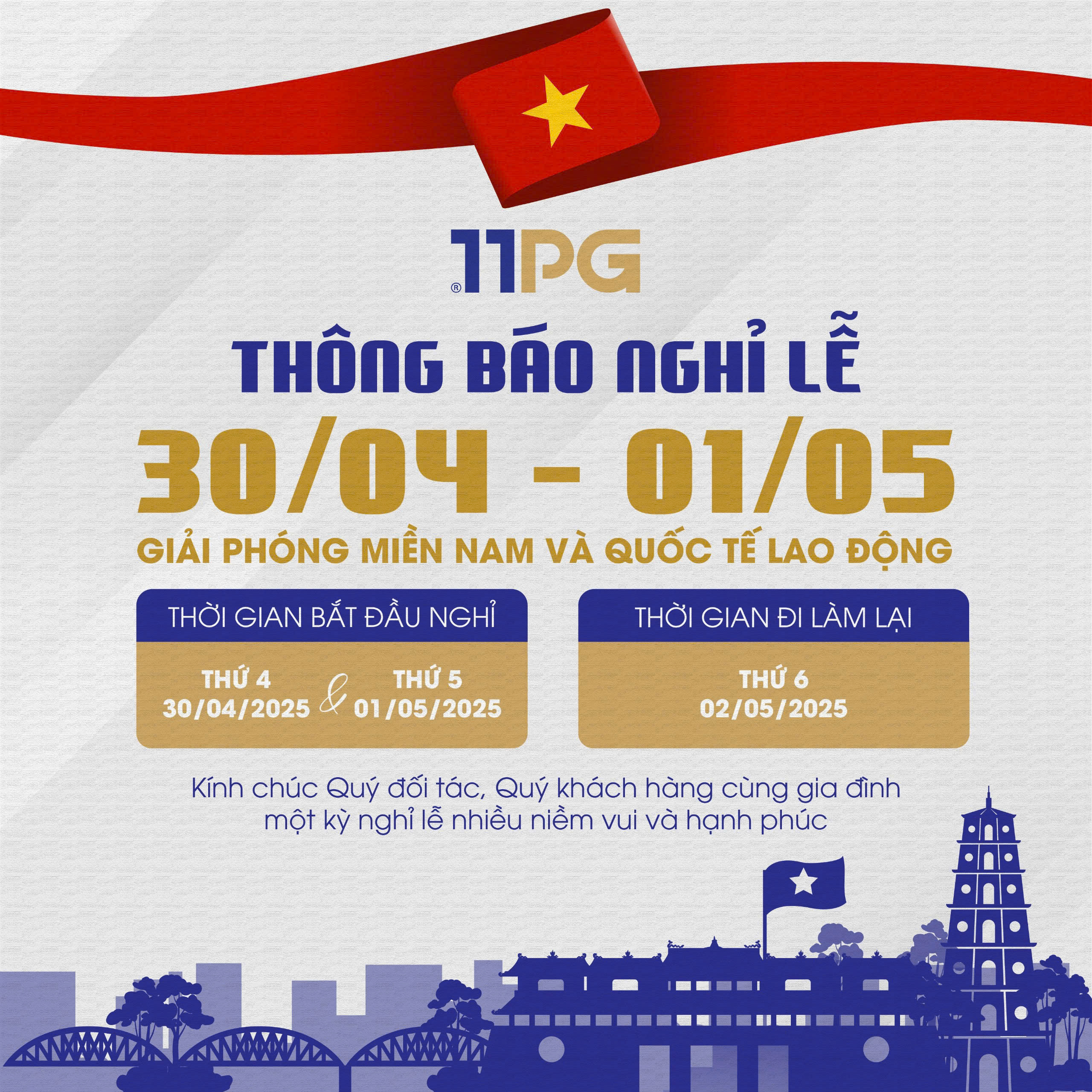 THÔNG BÁO NGHỈ LỄ 30/04 – 01/05/2025